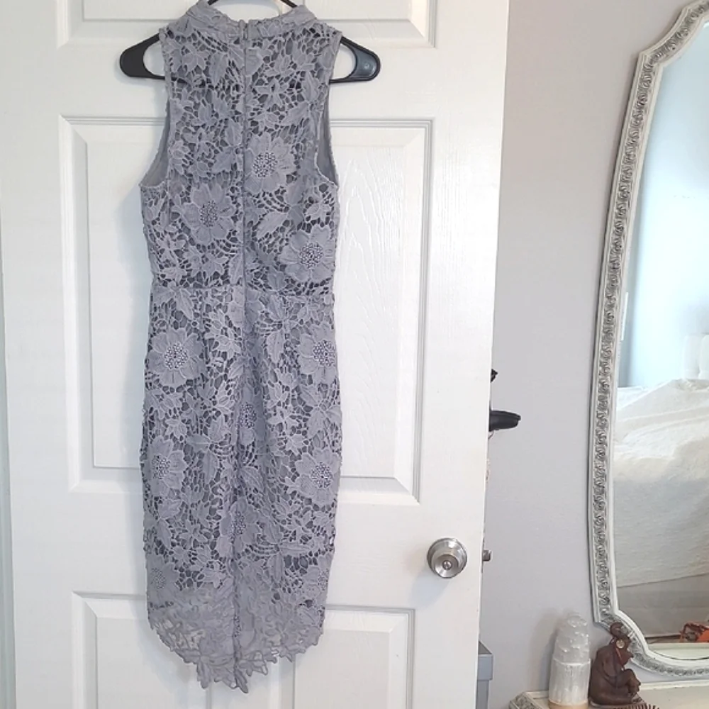 Astr Pastel Baby Blue Allover Lace Hi-Lo Halter Neck MidiDress Fits Like XS